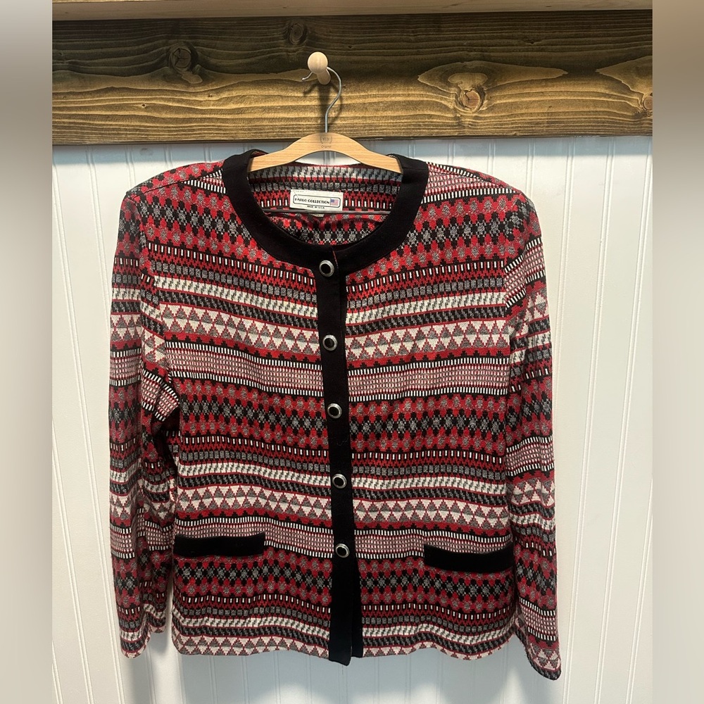 Vintage Pablo Collection Patterned Cardigan Sz 16 Aztec Retro 90s maximalism